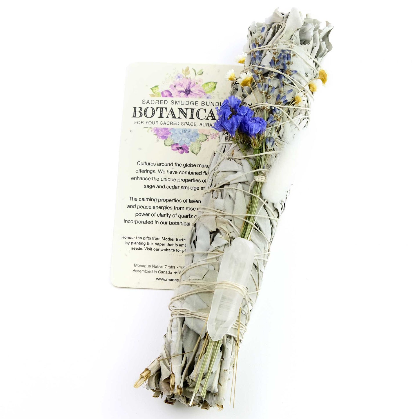 Botanical Small Sage Smudge Bundle with Quartz Crystal & Lavender