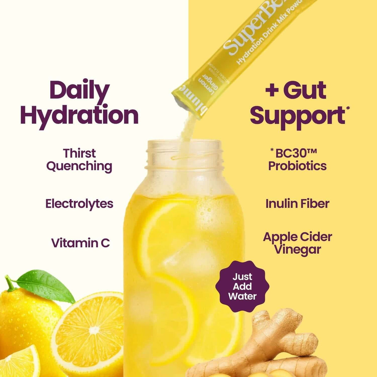 * IMPROVED FLAVOUR* SuperBelly Hydration & Gut Mix, Lemon Ginger