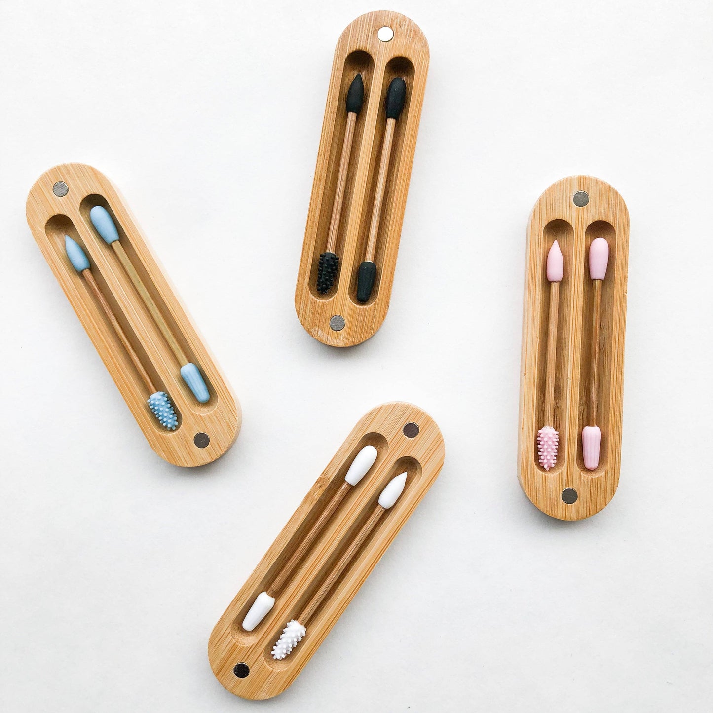 Reusable Plastic Free Bamboo Silicon Q-Tips with Bamboo Case
